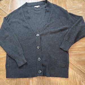 American Eagle Outfitters Dark Charcoal Ribbed Button Cardigan